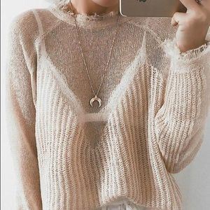 Lulus Moon River Cream/White Sheer Knit Sweater
